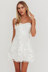 Arc Tied Straps Floral Mini Dress White
